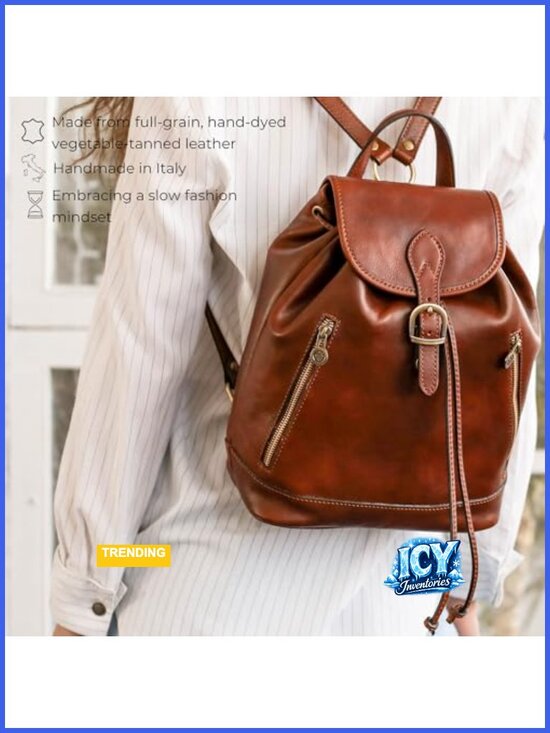 Italian Leather Backpack - Handmade Full Grain Cowhide Casual Daypack